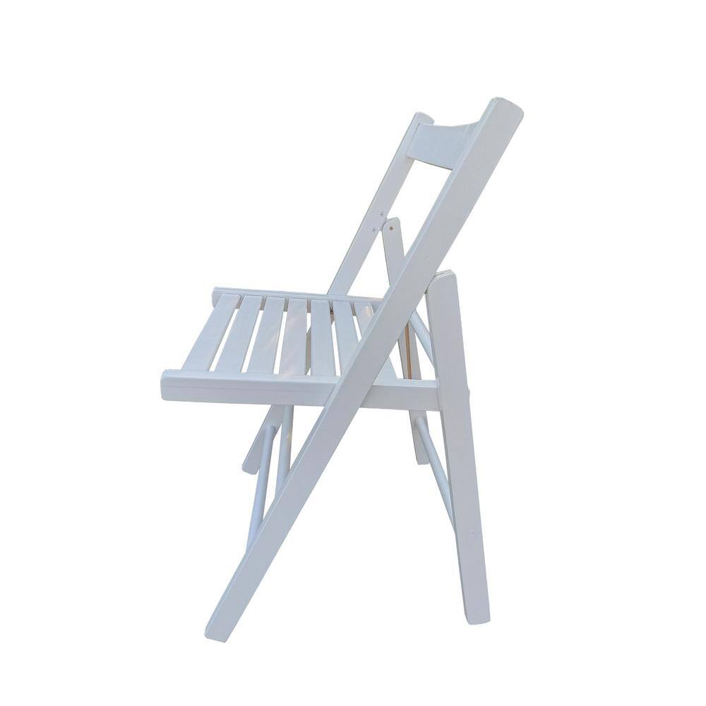 Set of 2 White Solid Wood Folding Dining Chairs