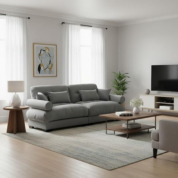 Homy Casa TOAST 93.7 in. Rolled Arm 2-Seater Velvet Rectangle Sofa with Cloud Seat Cotton Cushions in Charcoal Gray