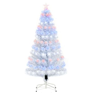 5 ft. White Pre-Lit LED Flocked Douglas Fir Artificial Christmas Tree with 180 Changeable Lights and Fiber Optic Colors