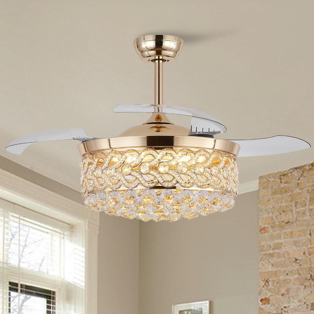 "48"" Gold Crystal Ceiling Fan with Lights, Invisible Blade Design, Dimmable LED Fan Light Fixture for Bedroom Living Room" price history on PriceWatchPro