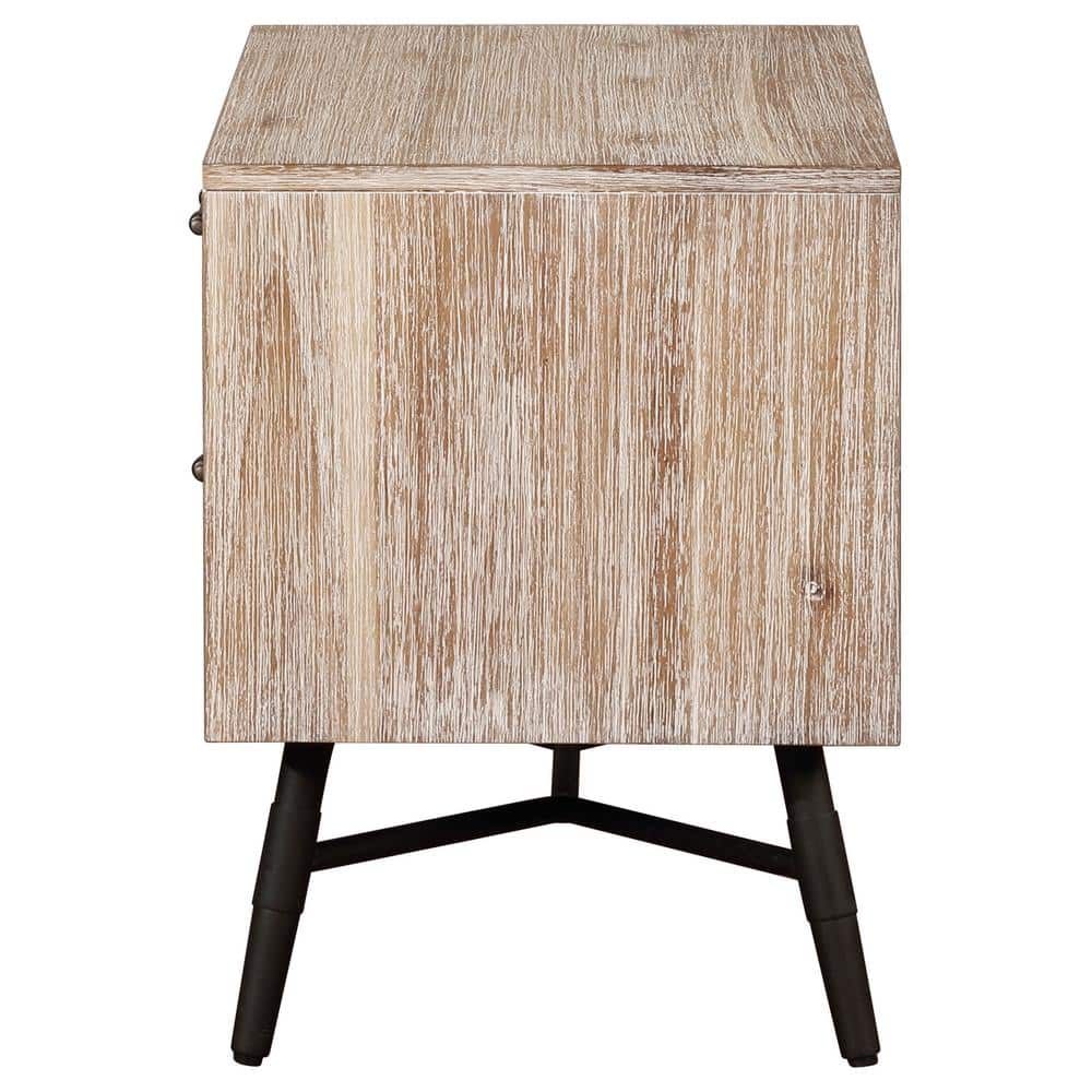 Marlow Rough Sawn Multi 2-Drawer Nightstand with Black Metal Legs