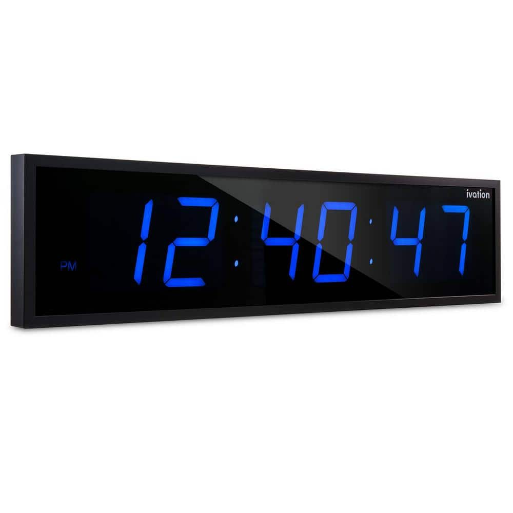 Ivation 30 in. Large Digital Wall Clock Wall Mounted LED Wall Clock Blue JID0130BLU The Home Depot