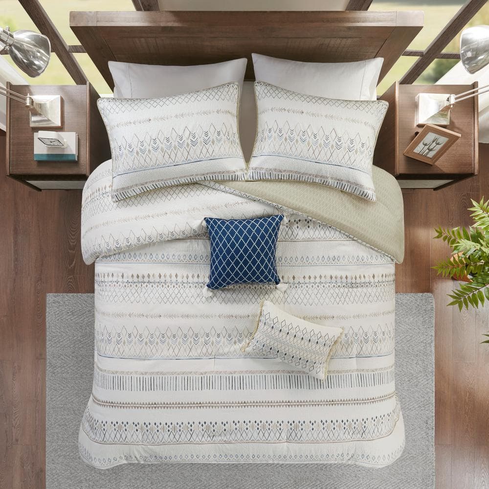 King Blue Reversible Microfiber Comforter Set with Throw Pillows