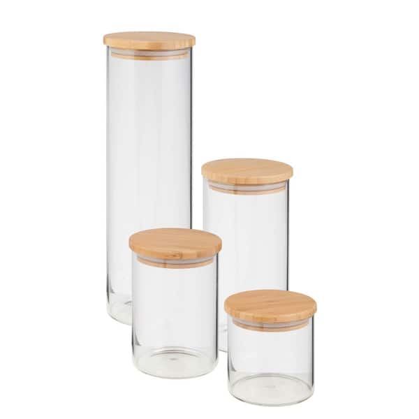 Honey-Can-Do 4-Piece 450ml, 700ml, 1000ml and 1650ml Glass Jar Storage Set  with Bamboo with Lids KCH-06527 - The Home Depot