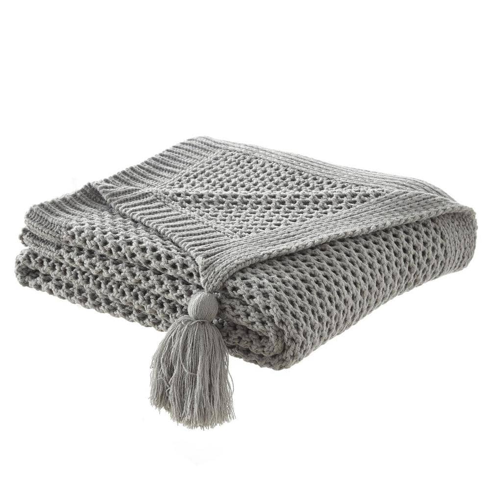 HomeRoots Charlie Gray Solid Color Acrylic Throw Blanket 2000531310 ...