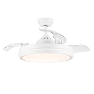 42 in. Indoor Integrated LED Gloss White Retractable Blades Ceiling Fan with Light Kit, Remote Control and Timer