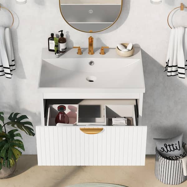 23.00 in. W x 18.00 in. D x 24.00 in. H 1-Sinks Bath Vanity in White with White Resin Top, Wall Mounted