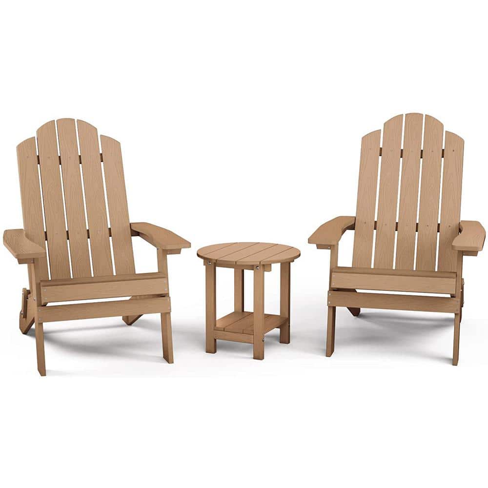 Mximu Teak 3Piece Plastic Folding Adirondack Chair with Side Table