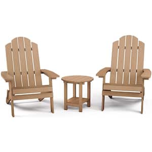 Teak 3-Piece Plastic Folding Adirondack Chair with Side Table