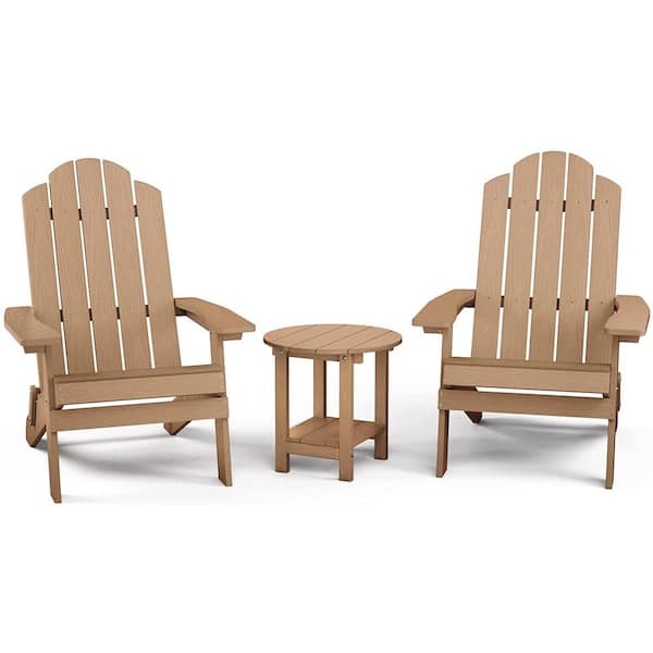 Mximu Teak 3-Piece Plastic Folding Adirondack Chair with Side Table