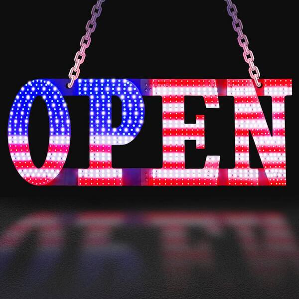 Afoxsos Plug In Electric LED Open Sign American Flag 12 Scene