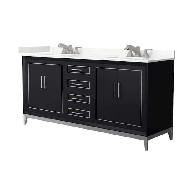 Wyndham Collection Marlena 72 in. W x 22 in. D x 35.25 in. H Double Bath Vanity in Black with Giotto Quartz Top