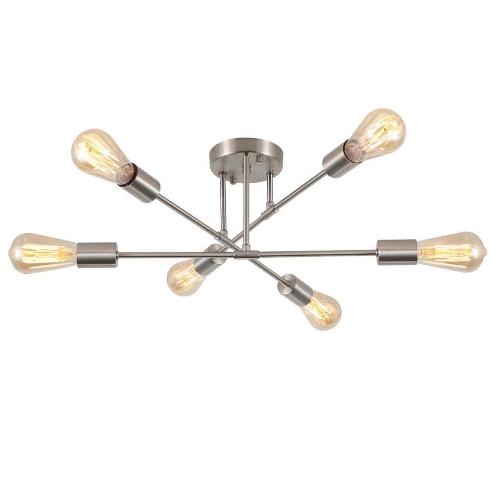 ADSENSTY 20.66 in. 6-Light Nickel Sputnik Modern Semi-Flush Mount