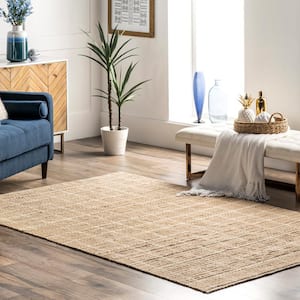 Ella Natural 8 ft. x 10 ft. Hand Woven Jute Farmhouse Checkered Flatweave Indoor Area Rug