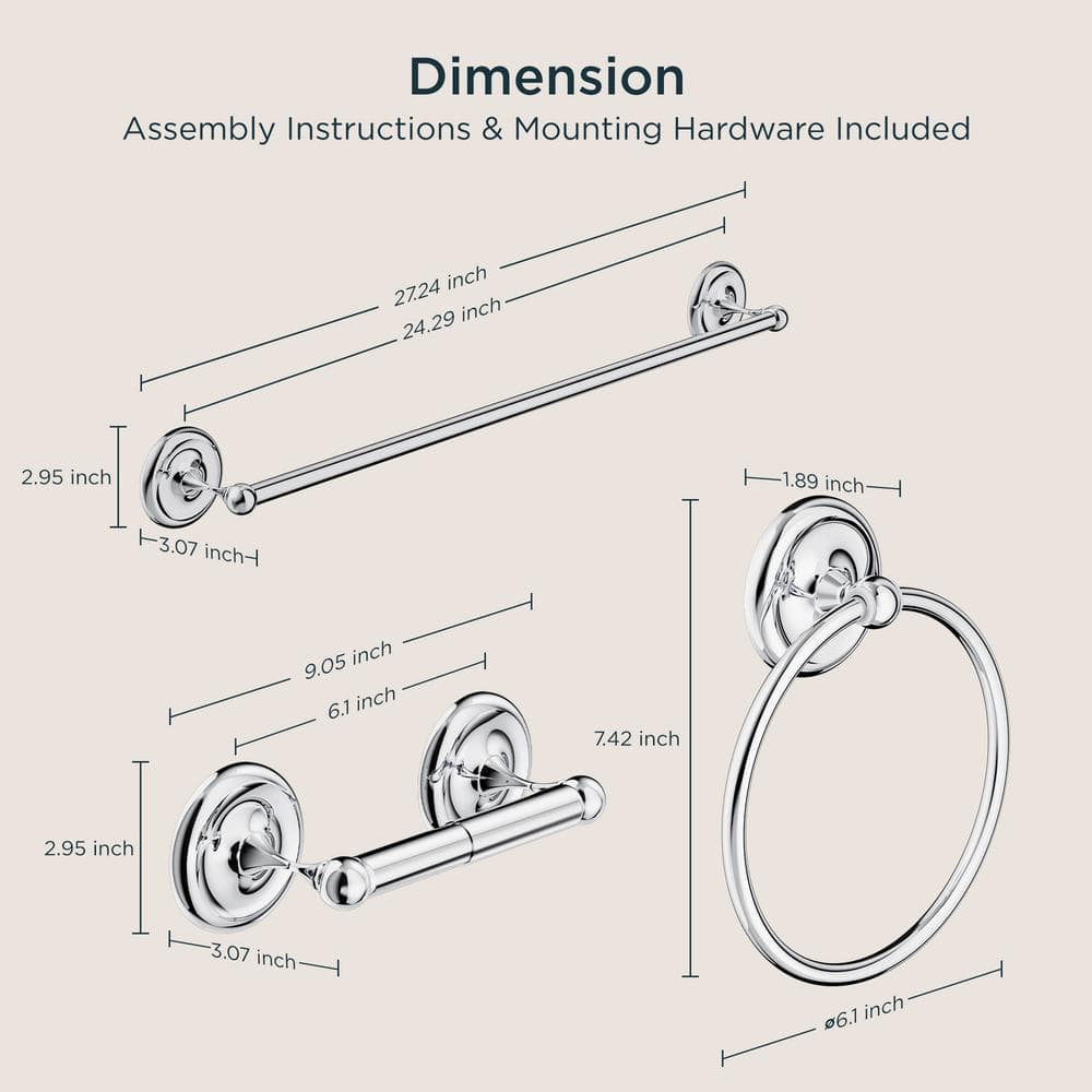 Brushed Chrome 3-Piece Bathroom Hardware Set