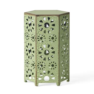 Wanda 12 in. Crackle Green Outdoor Patio Side Table