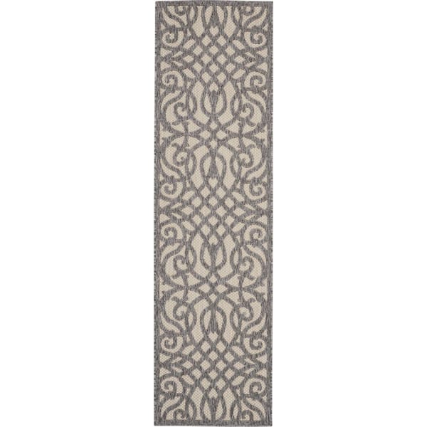 Home Decorators Collection Palamos Cream 2 ft. x 10 ft. Runner Geometric Contemporary Indoor/Outdoor Patio Area Rug