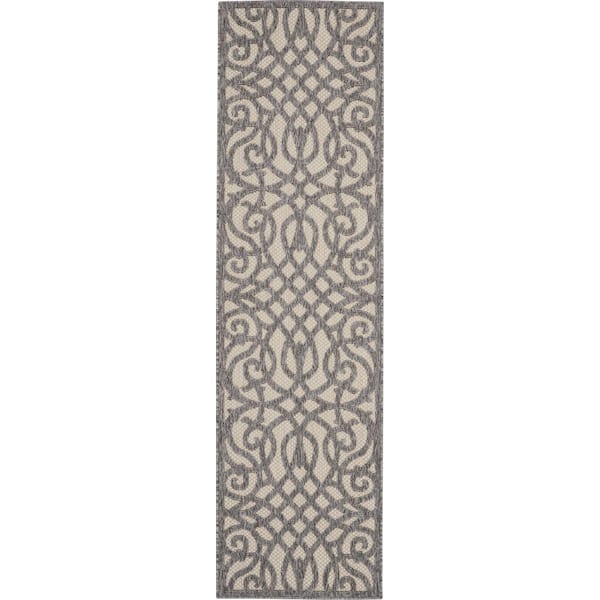 Home Decorators Collection Palamos Cream 2 ft. x 10 ft. Runner Geometric Contemporary Indoor/Outdoor Patio Area Rug