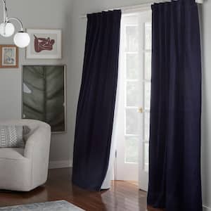 Vincenzo Navy Solid Cotton 52 in. x 96 in. Hidden Tab Top Blackout Curtain Panel