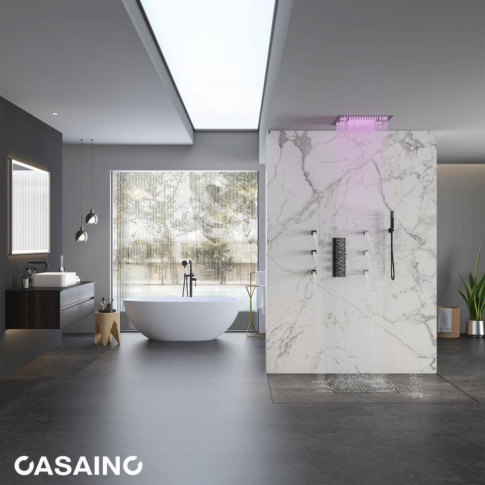 Matte Black Large Square LED Rainfall Shower System with Handheld
