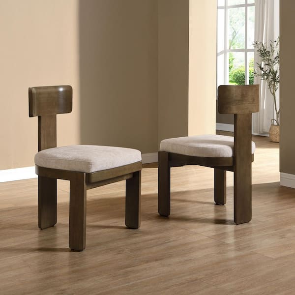 CHRISTOPHER KNIGHT HOME Atlas Modern Upholstered Chenille Dining Chairs, Rubberwood, Beige + Light Brown, (Set-2)