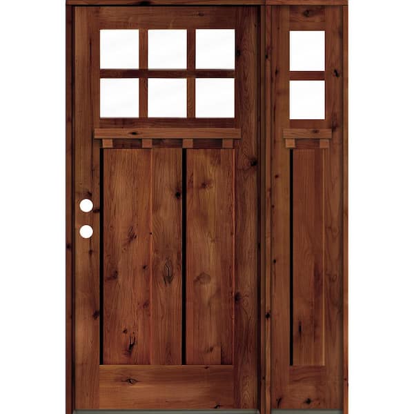 Krosswood Doors 46 in. x 80 in. Craftsman Alder 2-Panel Right-Hand/Inswing 6-Lite Clear Glass Red Chestnut Stain Wood Prehung Front Door