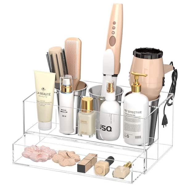 Adrinfly Acrylic Hair Tool Organizer 6 in. Countertop Installation Hair Tool Organizer in Clear Finish