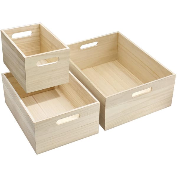 Wood Crates, Brown 15.75 in. x 5.75 in. Wood Decorative Baskets Set of 3, Wooden Bins for Storage and Organization, SML
