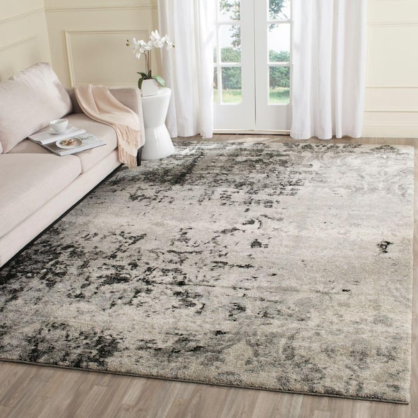 Retro Light Grey/Grey 8 ft. x 10 ft. Floral Area Rug