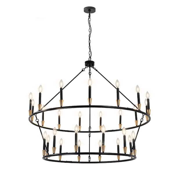 Auffel Vintage 27-Light Chandelier Black Industrial Round