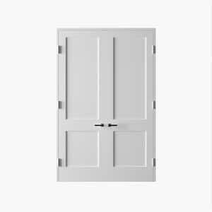 48 in. x 96 in. Bi-Parting Solid Core Primed White Composite Wood Double Pre-hung interior French Door Polished Nickel