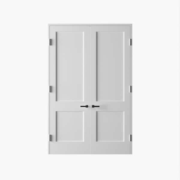 RESO 48 in. x 96 in. Bi-Parting Solid Core Primed White Composite Wood Double Pre-hung interior French Door Polished Nickel