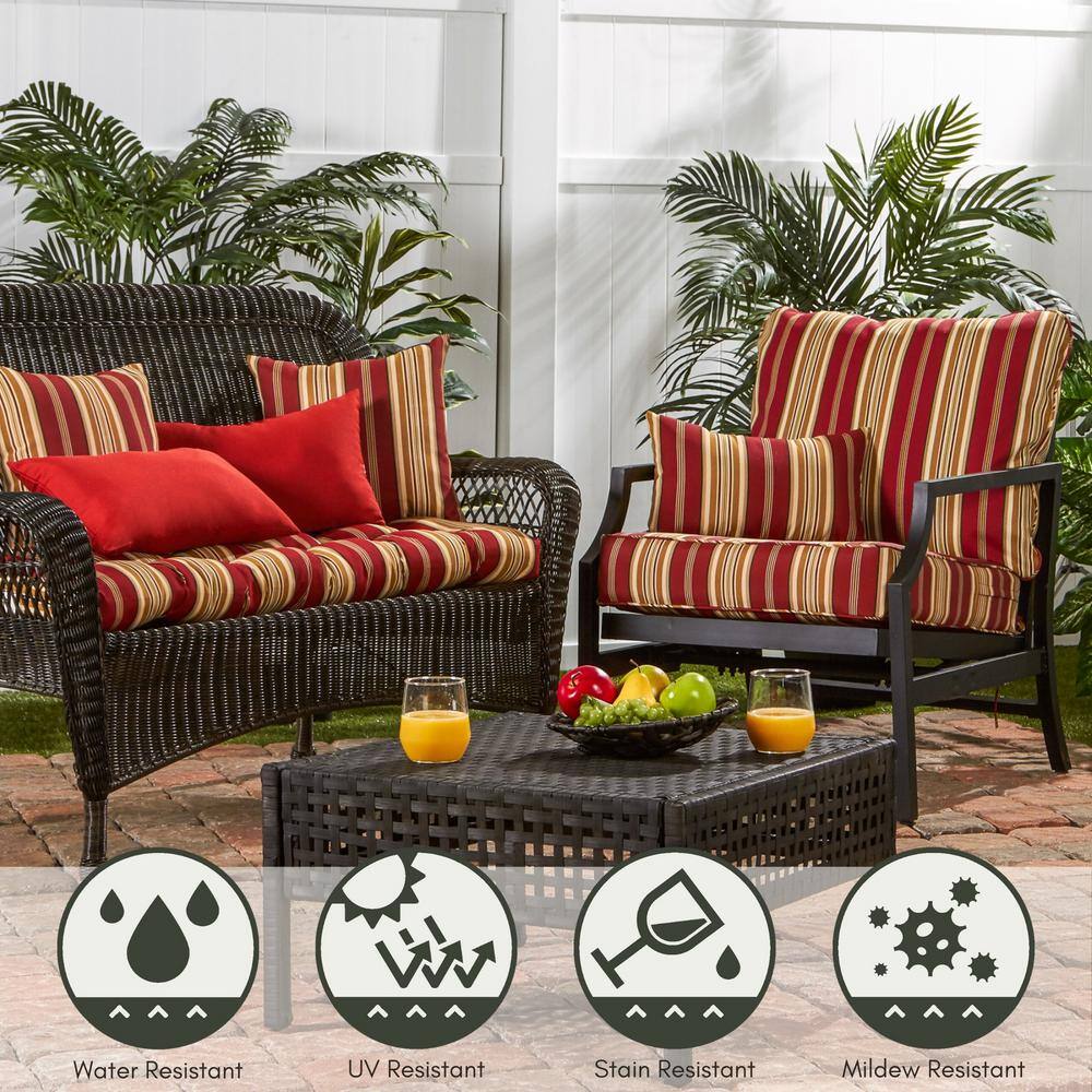 Roma Stripe Red Tufted Outdoor Bench Cushion 44" x 17"