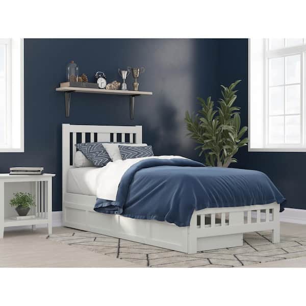 AFI Tahoe White Twin Extra Long Solid Wood Storage Platform Bed with Footboard and 2 Drawers