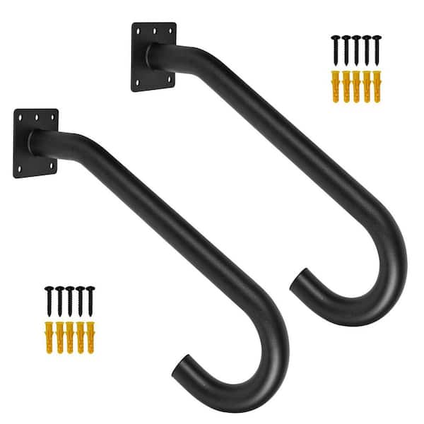 NVNOO 13 in. x 1.25 in. Tube Outdoor Wall Mounted U Shaped Handrail for Stairs Garage Entry, Black (2-Pack)