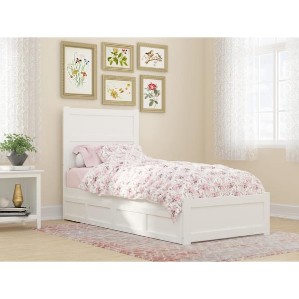 AFI NoHo White Twin Extra Long Solid Wood Storage Platform Bed with Footboard and 2 Drawers