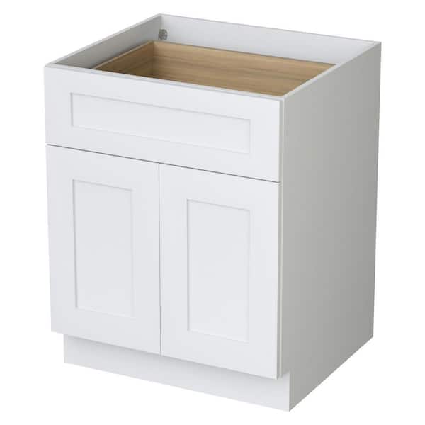 WOWOW 27 in. W x 24 in. D x 34.5 in. H Assembled Base Kitchen Cabinet in White with 2 Doors, 1 Drawers and 1 Shelf