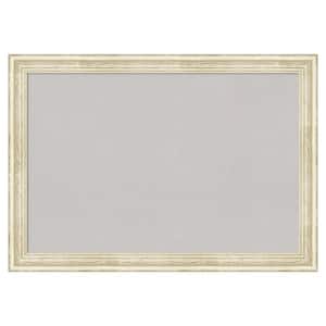Country Whitewash Wood Framed Grey Corkboard 40 in. x 28 in. Bulletin Board Memo Board