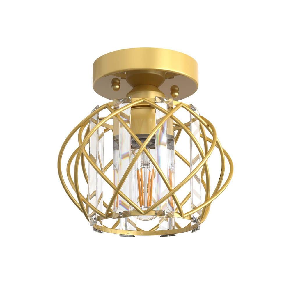 7 in. 1-Light Gold Crystal Semi Flush Mount Ceiling Light E26 Hallway Chandelier Fixture for Entryway Bedroom Bathroom price history on PriceWatchPro