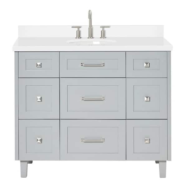 ARIEL Monroe 43 in. W x 22 in. D x 36 in. H Single Bath Vanity in Grey with Pure White Quartz Top