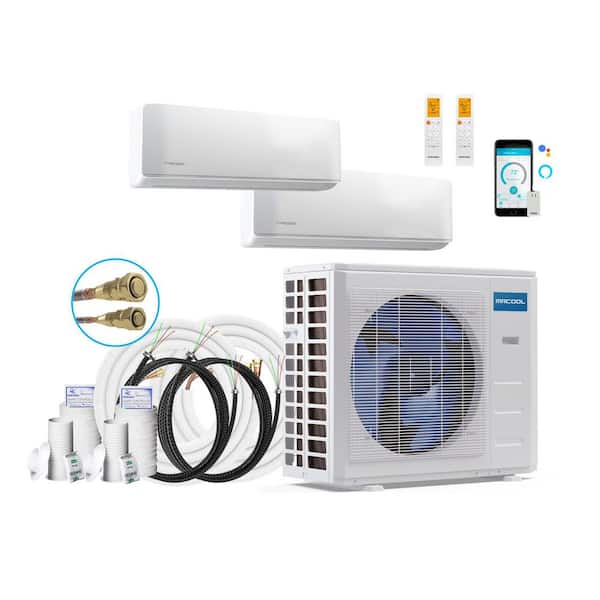 DIY 5th Gen 30,000 BTU Ductless 3 Ton 23 SEER2 Heat Pump 2 Zone Wall Mounted 12K Plus 18K w/ 2-25 ft. Install Kits-230V