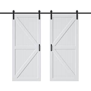 72 in. x 84 in. Paneled off White Primed MDF British K Shape MDF Sliding Barn Door with Hardware Kit