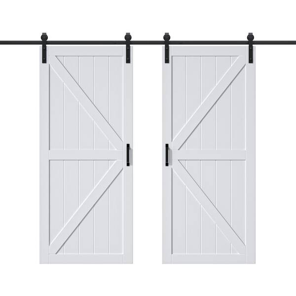 EH PUERTA 72 in. x 84 in. White Primed MDF K-Shape Interior Barn Door Slab with Rustic Hardware Kit (Without Soft Close )