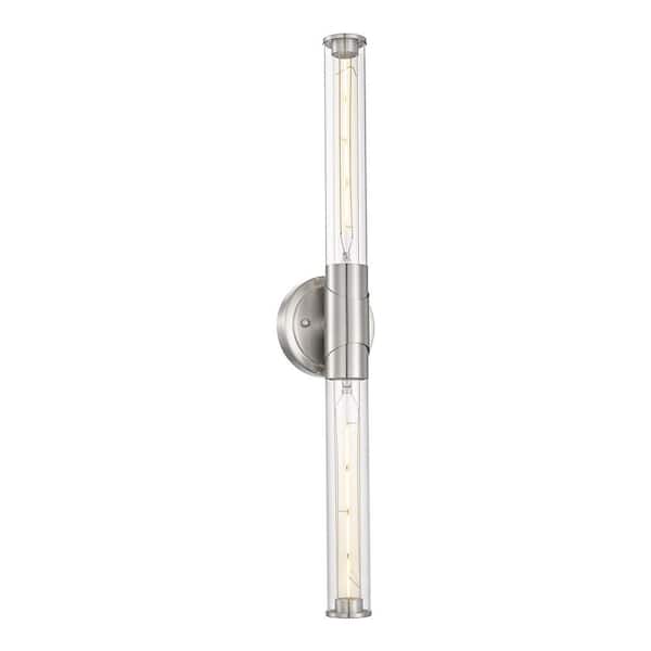 JAZAVA Modern 27 in. 2 Light Brushed Nickel Vanity Light with Glass Shade