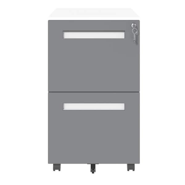 15.35" W 2 Drawer Metal Mobile File Tool Cabinet with Lock, White Filing Cabinets, Tool Carts for Garage, Office, Home