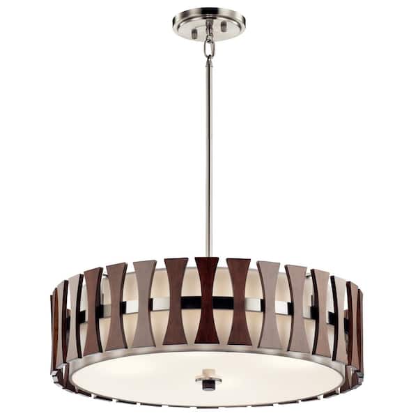 Cirus 4-Light Auburn Stain Contemporary Shaded Kitchen Convertible Pendant Hanging Light to Semi-Flush