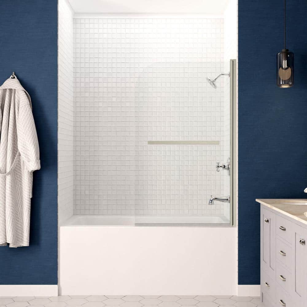 White Acrylic Right Drain Rectangle Tub with Frameless Brushed Nickel Door