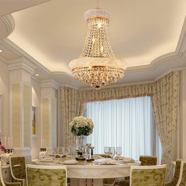 18 in. Gold 9-Light Crystal Chandelier with LED Bulbs and 3000K Warm Pendant Light for Dining Room, Bedroom and Entryway