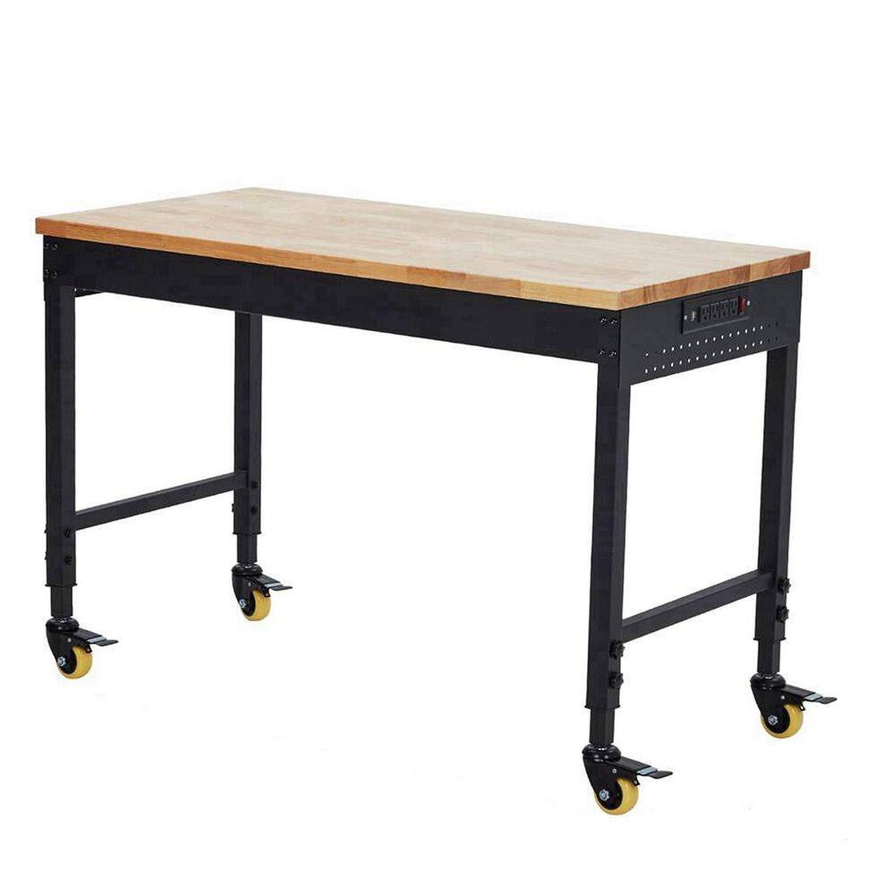 Heavy Duty 48 in. W x 24 in. D Black Steel Mobile Workbench with Rubberwood Top, AC Outlets and USB Ports price history on PriceWatchPro