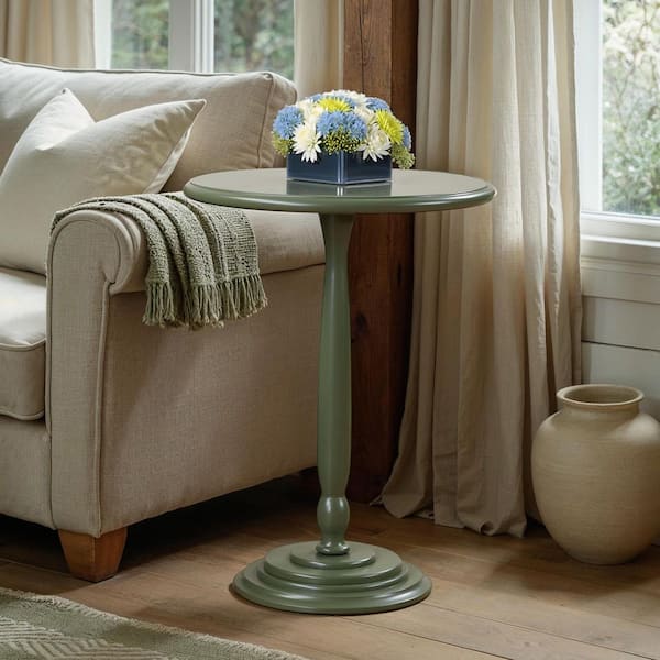 Classic Accents Amelia 18 in. Dark Sage Green Round Wood Spindle Table